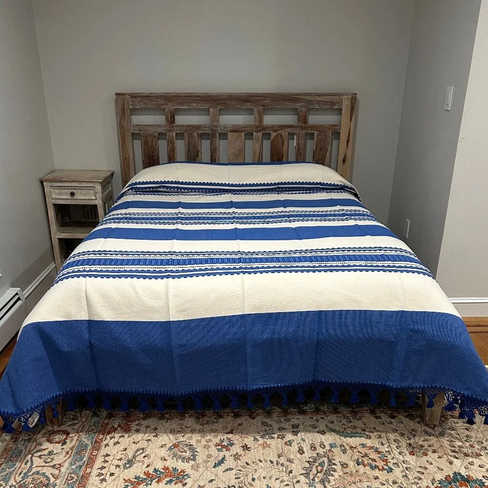 Queen Size Cotton Bedspread/Quilt. From Oaxaca Mex. Hand loom, Bed covers,